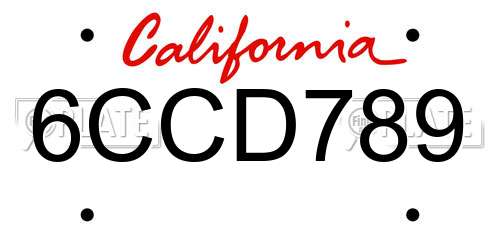 6CCD789 California License Plate