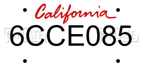 6CCE085 California License Plate