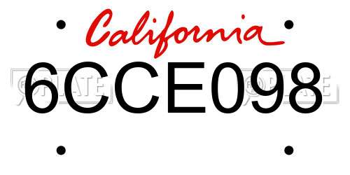 6CCE098 California License Plate