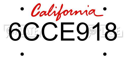 6CCE918 California License Plate