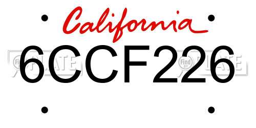6CCF226 California License Plate