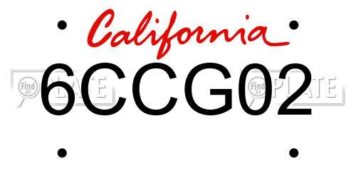 6CCG02 California License Plate