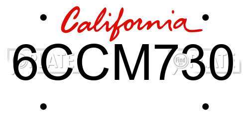 6CCM730 California License Plate