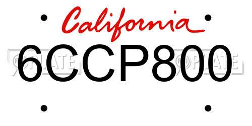 6CCP800 California License Plate