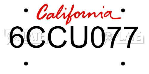 6CCU077 California License Plate