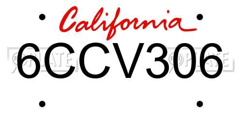 6CCV306 California License Plate