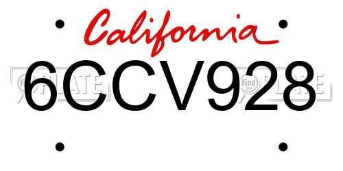 6CCV928 California License Plate