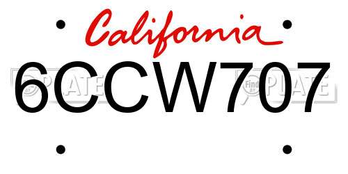 6CCW707 California License Plate