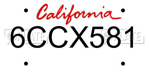 6CCX581 California License Plate