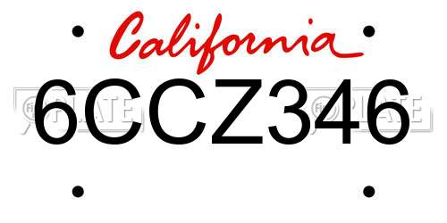 6CCZ346 California License Plate