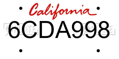 6CDA998 California License Plate