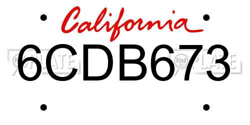 6CDB673 California License Plate