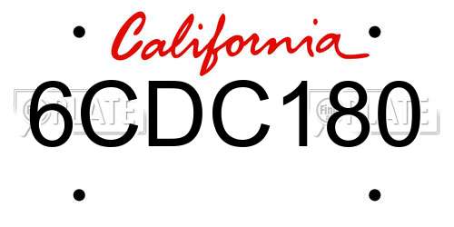 6CDC180 California License Plate