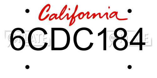 6CDC184 California License Plate