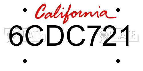 6CDC721 California License Plate