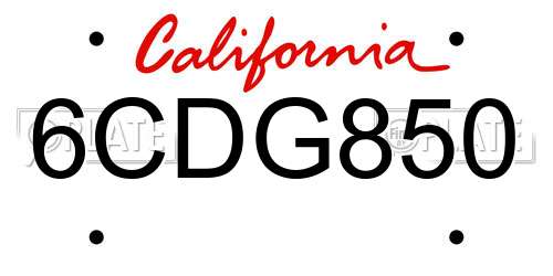 6CDG850 California License Plate