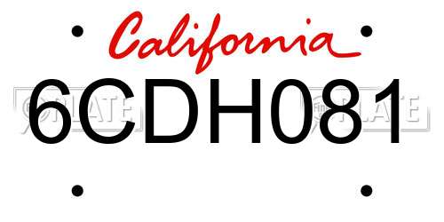 6CDH081 California License Plate