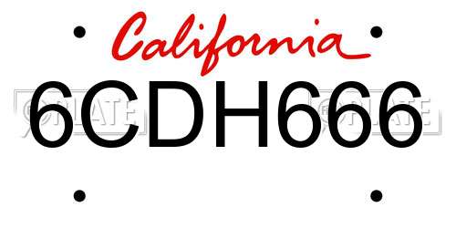6CDH666 California License Plate