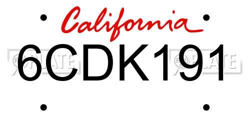 6CDK191 California License Plate