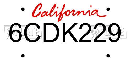 6CDK229 California License Plate