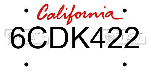 6CDK422 California License Plate
