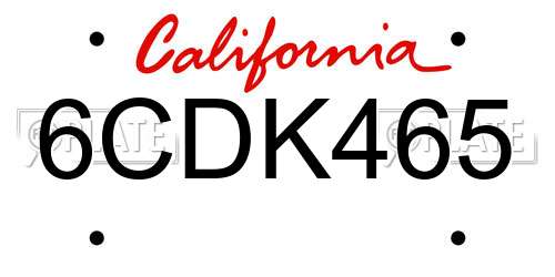 6CDK465 California License Plate