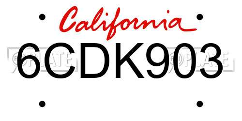 6CDK903 California License Plate