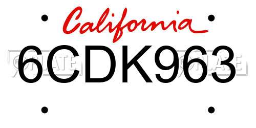 6CDK963 California License Plate