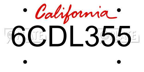 6CDL355 California License Plate