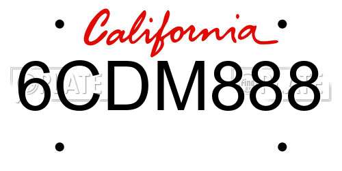 6CDM888 California License Plate