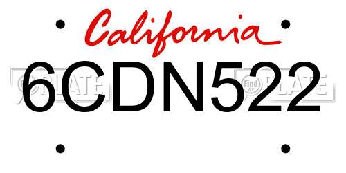 6CDN522 California License Plate
