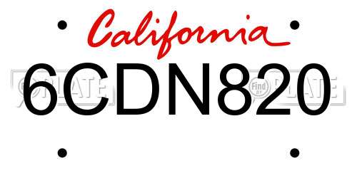 6CDN820 California License Plate