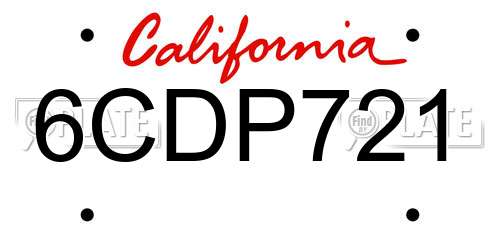 6CDP721 California License Plate