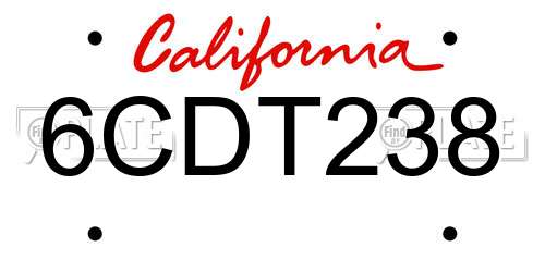 6CDT238 California License Plate