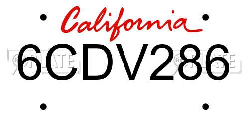 6CDV286 California License Plate