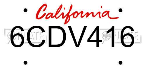 6CDV416 California License Plate