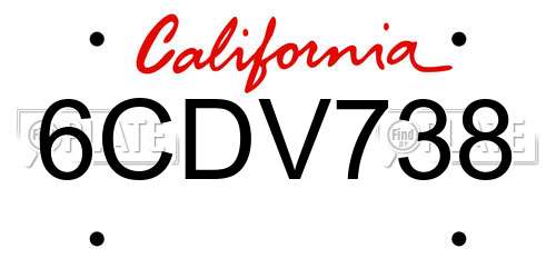 6CDV738 California License Plate