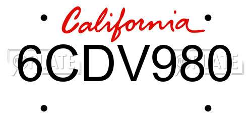 6CDV980 California License Plate