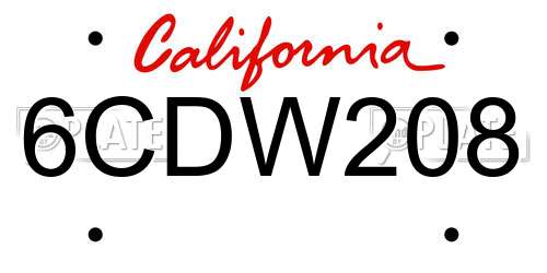 6CDW208 California License Plate