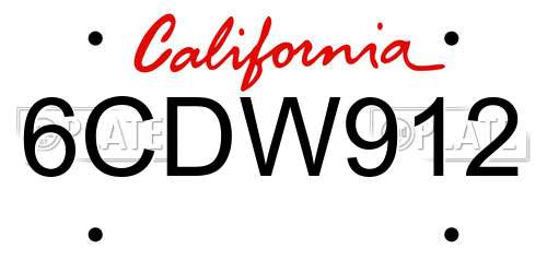 6CDW912 California License Plate