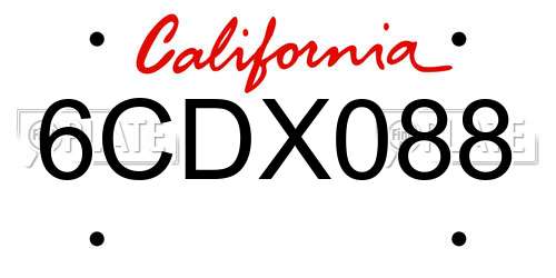 6CDX088 California License Plate