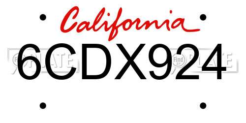 6CDX924 California License Plate