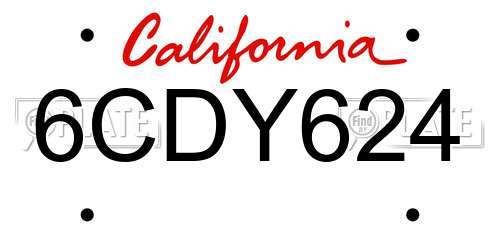 6CDY624 California License Plate