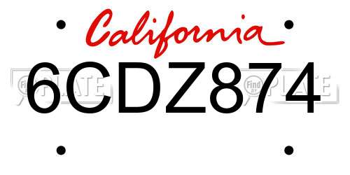 6CDZ874 California License Plate