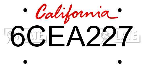 6CEA227 California License Plate