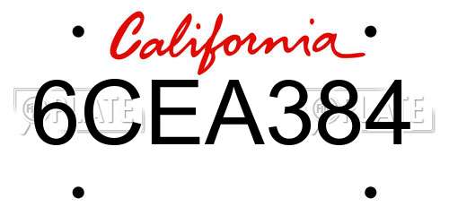 6CEA384 California License Plate