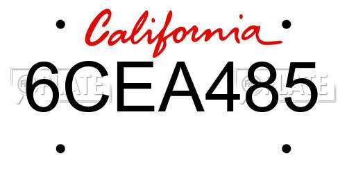 6CEA485 California License Plate