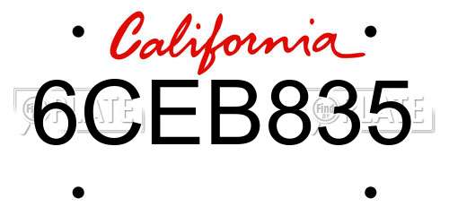 6CEB835 California License Plate