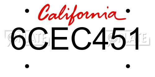6CEC451 California License Plate