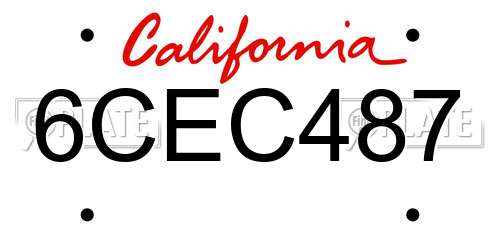 6CEC487 California License Plate